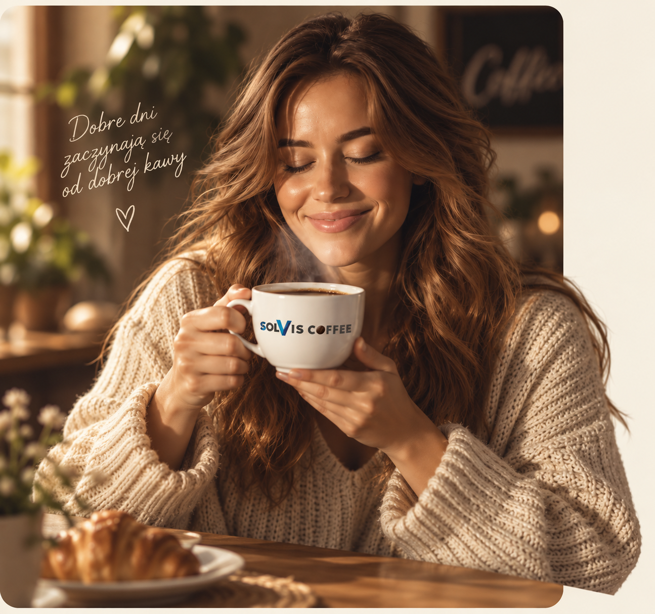 Dobre dni zaczynają się od dobrej kawy - kobieta z kubkiem Solvis Coffee